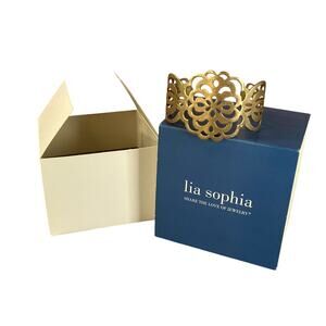 0018 Lia Sophia Bedrock Antique Gold Tone Bracelet w/Lotus Flower NWT Deadstock